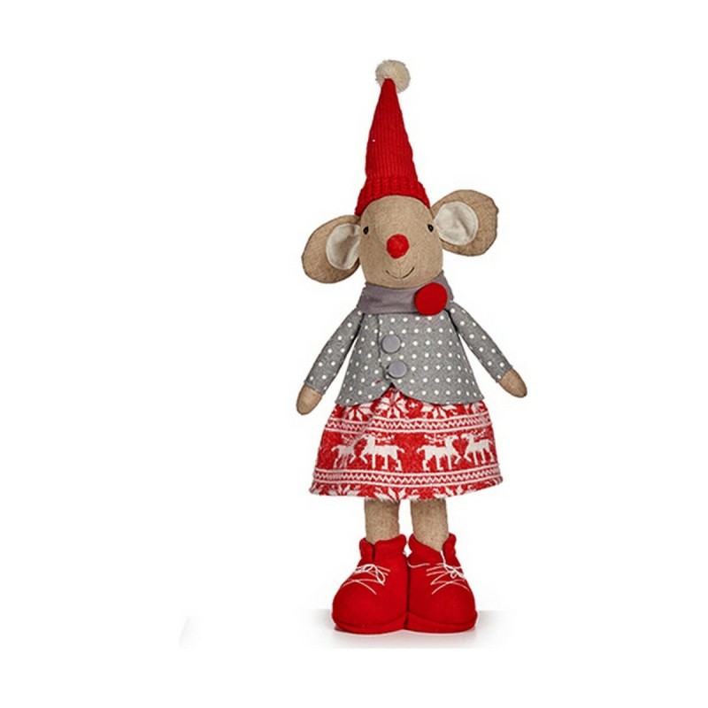 Figura Decorativa Ratón Navidad 48 cm Blanco Rojo Gris Crema