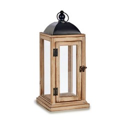 Farol Natural Negro Metal Madera (18 x 43 x 18 cm) (6 Unidades)