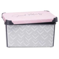 Caja de Almacenaje con Tapa Vibes Gris Rosa Plástico 10 L (22,7 x 16,5 x 34,5 cm) (12 Unidades)