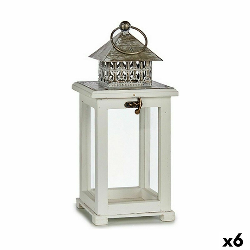 Farol Blanco Plateado Madera Metal 13 x 29 x 13 cm (6 Unidades)