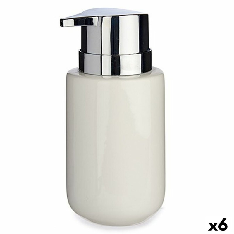 Dispensador de Jabón Blanco Plateado Metal Cerámica 300 ml (6 Unidades)