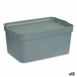 Caja de Almacenaje con Tapa Gris Plástico 7,5 L 21 x 14,2 x 32 cm (12 Unidades)