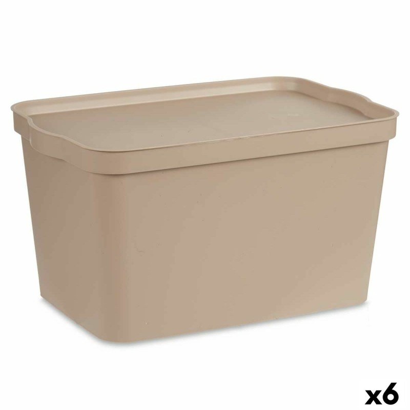 Caja de Almacenaje con Tapa Beige Plástico 24 L 29,3 x 24,5 x 45 cm (6 Unidades)