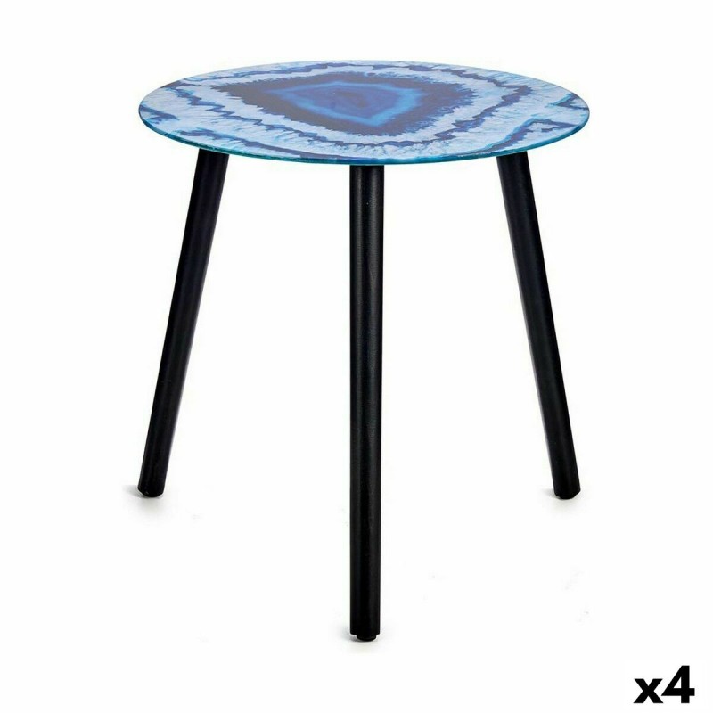 Mesa auxiliar Mármol Azul Negro Cristal 40 x 41,5 x 40 cm (4 Unidades)