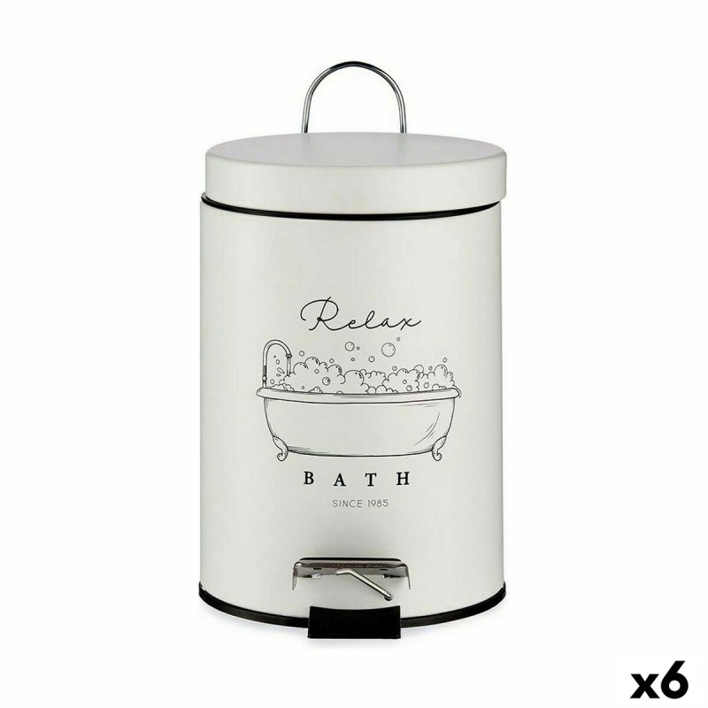 Papelera con Pedal Relax Bath Blanco Negro Acero Plástico 3 L (6 Unidades)