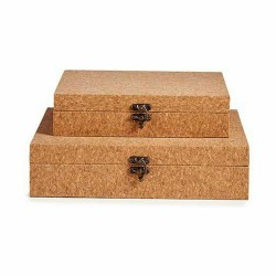 Juego de Cajas Decorativas Marrón Corcho Madera MDF (6 Unidades)