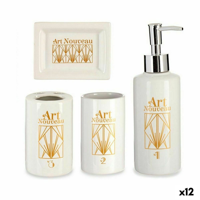 Set de Baño Blanco Dorado Cerámica (12 Unidades)