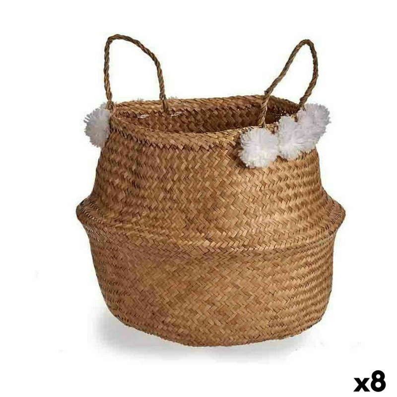 Cesta Decorativa Pompones Blanco Natural Junco 8 L 32 x 30 x 32 cm (8 Unidades)