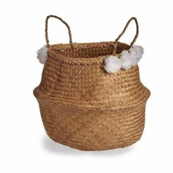 Cesta Decorativa Pompones Blanco Natural Junco 8 L 32 x 30 x 32 cm (8 Unidades)