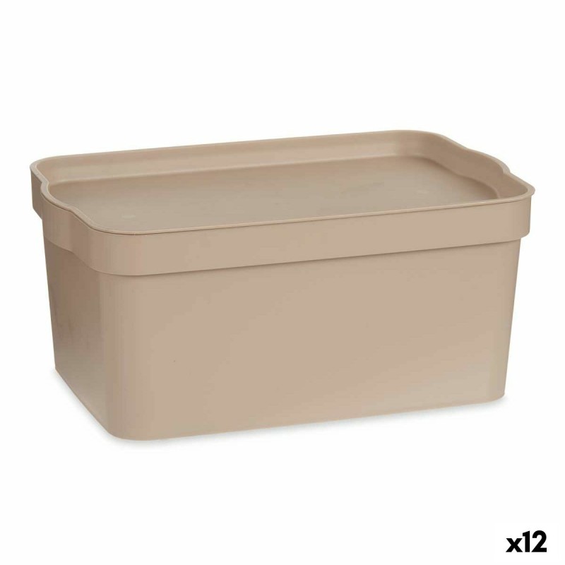 Caja de Almacenaje con Tapa Beige Plástico 7,5 L 21,5 x 14,5 x 32 cm (12 Unidades)