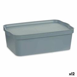 Caja de Almacenaje con Tapa Gris Plástico 14 L 29,5 x 14,3 x 45 cm (12 Unidades)