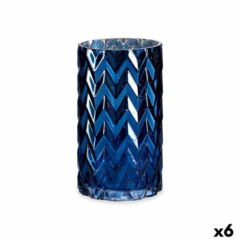 Jarrón Tallado Espiga Azul Cristal 11,3 x 19,5 x 11,3 cm (6 Unidades)