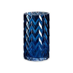 Jarrón Tallado Espiga Azul Cristal 11,3 x 19,5 x 11,3 cm (6 Unidades)