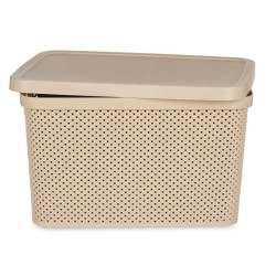 Caja de Almacenaje con Tapa Beige Plástico 19 L 28 x 22 x 39 cm (12 Unidades)