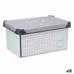 Caja de Almacenaje con Tapa Home Cuadriculado Gris Plástico 10 L 23,5 x 16,5 x 35 cm (12 Unidades)