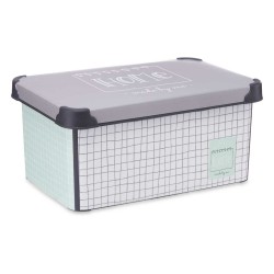 Caja de Almacenaje con Tapa Home Cuadriculado Gris Plástico 10 L 23,5 x 16,5 x 35 cm (12 Unidades)