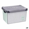 Caja de Almacenaje con Tapa Home Cuadriculado 22 L Gris Plástico 29 x 23,5 x 39 cm (12 Unidades)