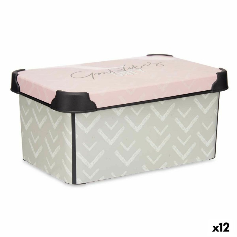 Caja de Almacenaje con Tapa Vibes Flechas Rosa Plástico 5 L 19 x 13,5 x 29,5 cm (12 Unidades)