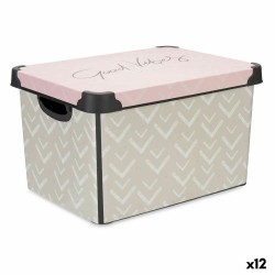 Caja de Almacenaje con Tapa Vibes Flechas Rosa Plástico 17 L 28 x 22 x 37 cm (12 Unidades)