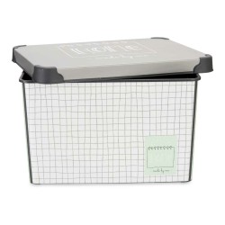 Caja de Almacenaje con Tapa Home Cuadriculado Gris Plástico 17 L 28 x 22 x 37 cm (12 Unidades)