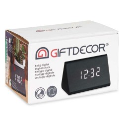 Reloj Digital de Sobremesa Negro PVC Madera MDF 11,7 x 7,5 x 8 cm (12 Unidades)