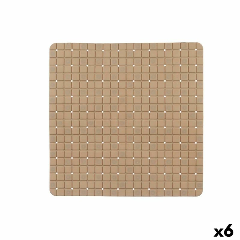 Alfombrilla Antideslizante para Ducha Cuadros Beige PVC 50,3 x 50,3 x 0,7 cm (6 Unidades)