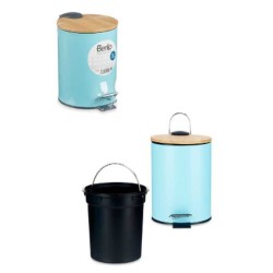 Papelera Azul Metal Bambú 3 L (4 Unidades)