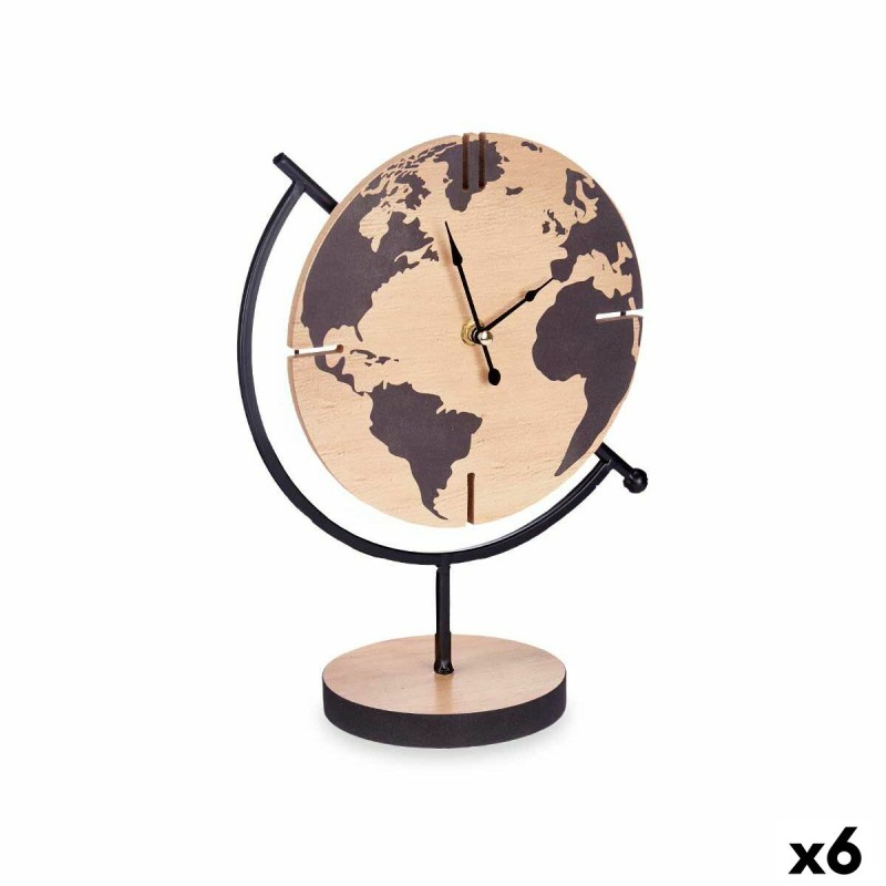 Reloj de Mesa Mapamundi Negro Metal Madera MDF 22,5 x 30,5 x 12 cm (6 Unidades)