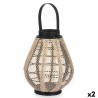 Portavelas Farol Con asa Beige Madera Tela 25 x 30 x 25 cm (2 Unidades)