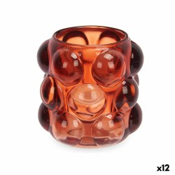 Portavelas Microesferas Naranja Cristal 8,4 x 9 x 8,4 cm (12 Unidades)