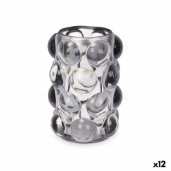 Portavelas Microesferas Gris Cristal 8,4 x 12,5 x 8,4 cm (12 Unidades)