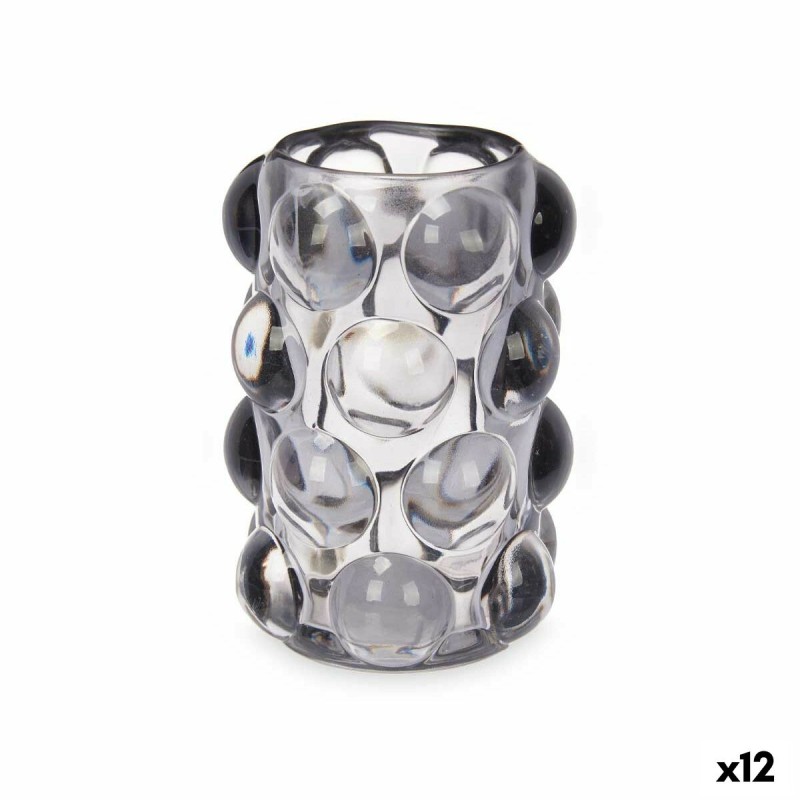 Portavelas Microesferas Gris Cristal 8,4 x 12,5 x 8,4 cm (12 Unidades)