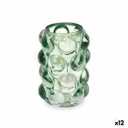 Portavelas Microesferas Verde Cristal 8,4 x 12,5 x 8,4 cm (12 Unidades)