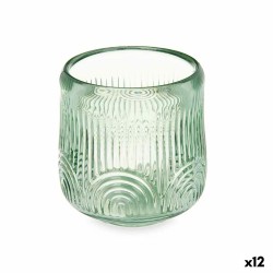 Portavelas Rayas Verde Cristal 9 x 9,5 x 9 cm (12 Unidades)