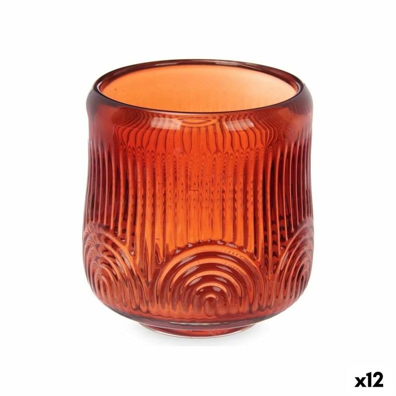 Portavelas Rayas Naranja Cristal 9 x 9,5 x 9 cm (12 Unidades)