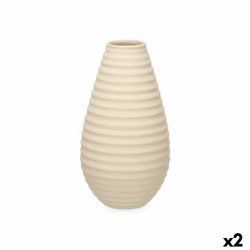 Jarrón Beige Cerámica 22 x 44 x 22 cm (2 Unidades) Rayas