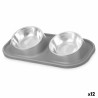 Comedero para Mascotas Gris Metal 40 x 8,5 x 22 cm Doble (12 Unidades)