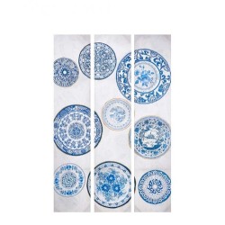 Biombo Azul Blanco Lienzo 122 x 2,5 x 180 cm Plato