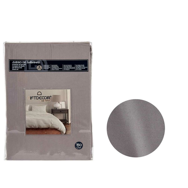 Juego de Sábanas Gris oscuro Cama de 150 3 Piezas