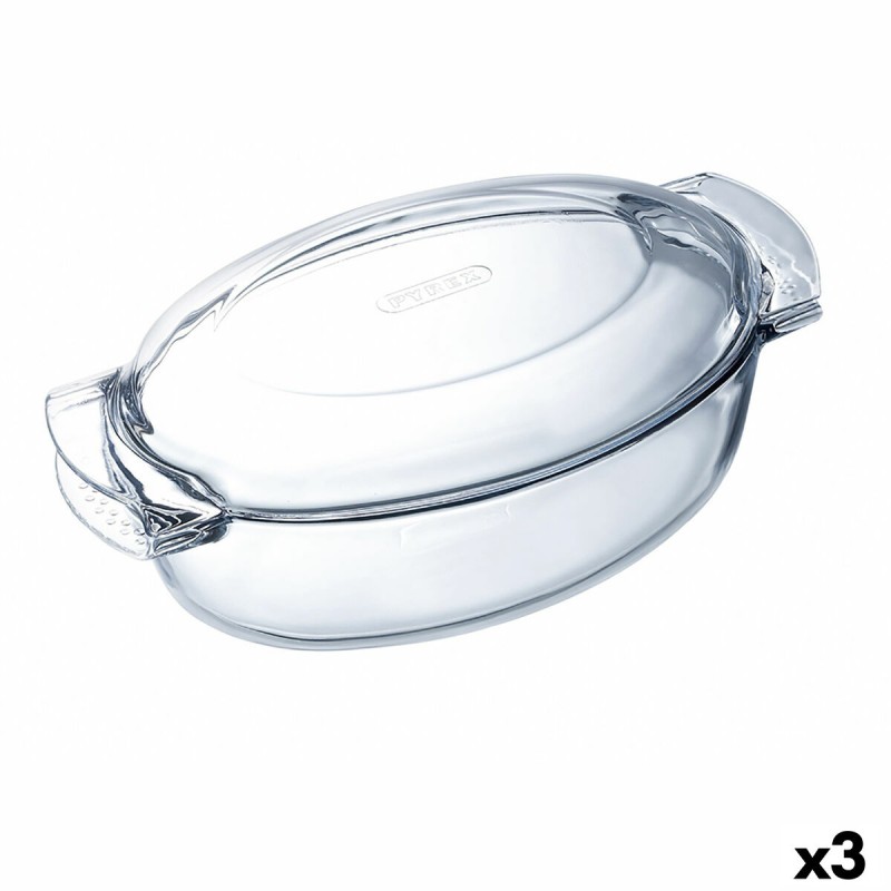 Fuente para Horno Pyrex Classic Vidrio Transparente Vidrio Ovalada 39 x 23 x 15 cm Con Tapa (3 Unidades)