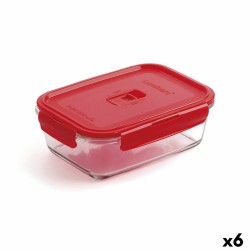 Fiambrera Hermu00e9tica Luminarc Pure Box Rojo 16 x 11 cm 820 ml Vidrio (6 Unidades)