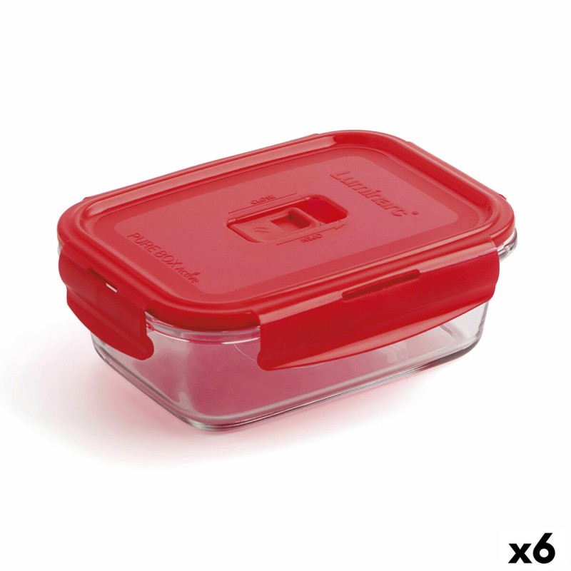 Fiambrera Hermu00e9tica Luminarc Pure Box 19 x 13 cm Rojo 1,22 L Vidrio (6 Unidades)