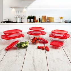 Fiambrera Redonda con Tapa u00d4 Cuisine Cook & Store 21 x 21 x 7 cm Rojo 1,1 L Silicona Vidrio (5 Unidades)