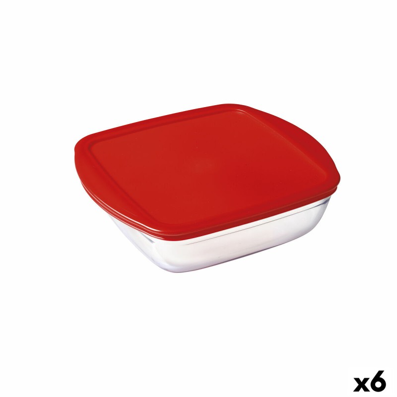 Fiambrera Cuadrada con Tapa u00d4 Cuisine Cook & Store Rojo 1 L 20 x 17 x 6 cm Silicona Vidrio (6 Unidades)