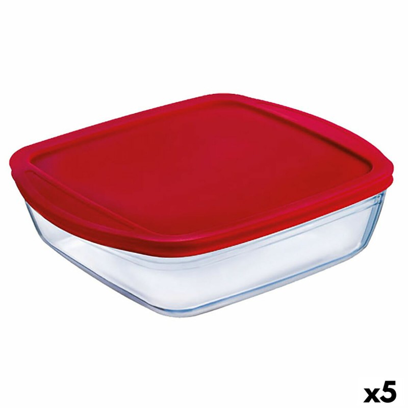 Fiambrera Cuadrada con Tapa u00d4 Cuisine Cook&store Ocu Rojo 2,2 L 25 x 22 x 5 cm Vidrio Silicona (5 Unidades)