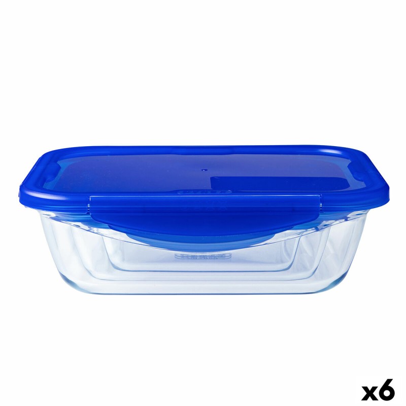 Fiambrera Hermu00e9tica Pyrex Cook & Go 20,5 x 15,5 x 6 cm Azul 800 ml Vidrio (6 Unidades)