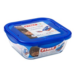 Fiambrera Hermu00e9tica Pyrex Cook & go 21 x 21 x 9 cm Azul 1,9 L Vidrio (6 Unidades)