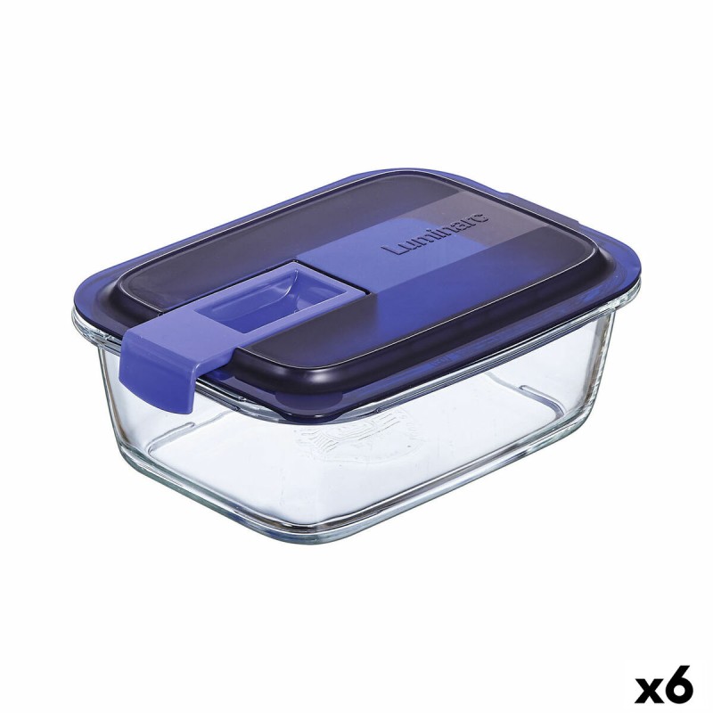 Fiambrera Hermu00e9tica Luminarc Easy Box Azul Vidrio (6 Unidades) (820 ml)