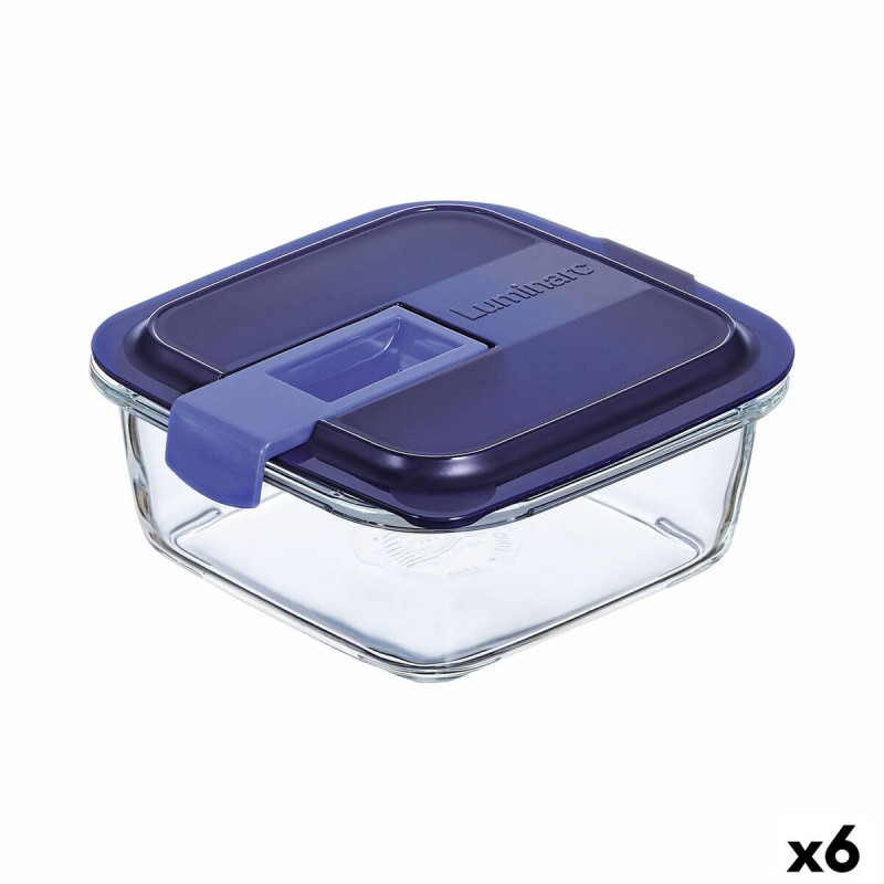 Fiambrera Hermu00e9tica Luminarc Easy Box Azul Vidrio (760 ml) (6 Unidades)