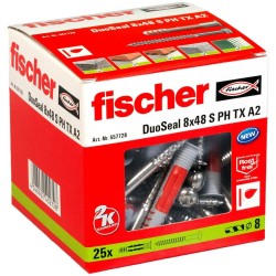 Tacos y tornillos Fischer DuoSeal 557728 S A2 Impermeables Ø 8 x 48 mm